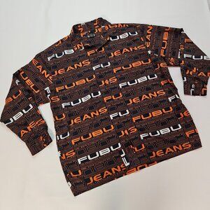 Vintage FUBU Shirt Collared Dress Shirt Black/Orange Men’s XXL